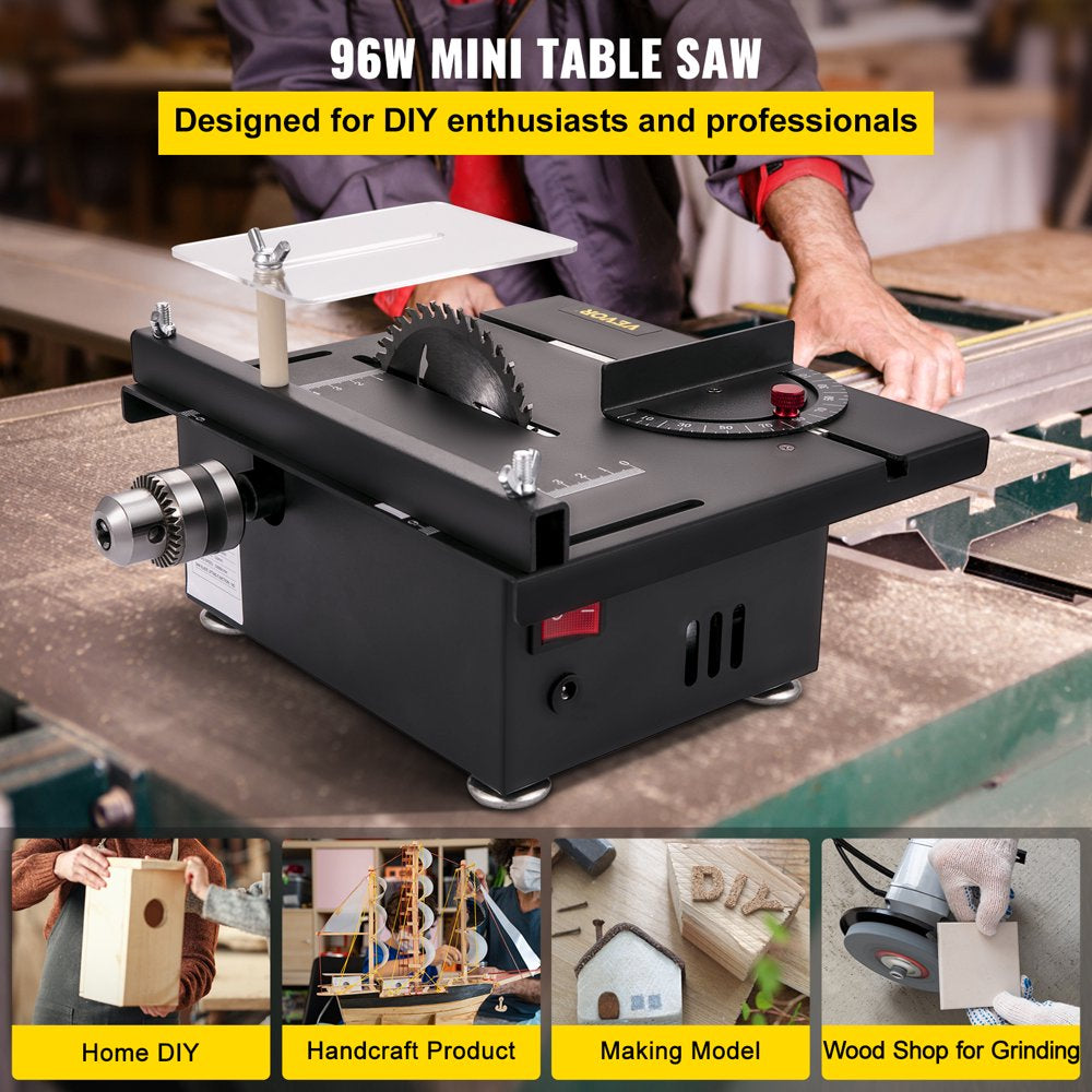 Mini Table Saw, 96W Hobby Table Saw for Woodworking, 0-90 Angle Cutting Portable DIY Saw, 7-Level Speed Adjustable Multifunctional Table Saws, 1.57In Cutting Depth Mini Precision Table Saw