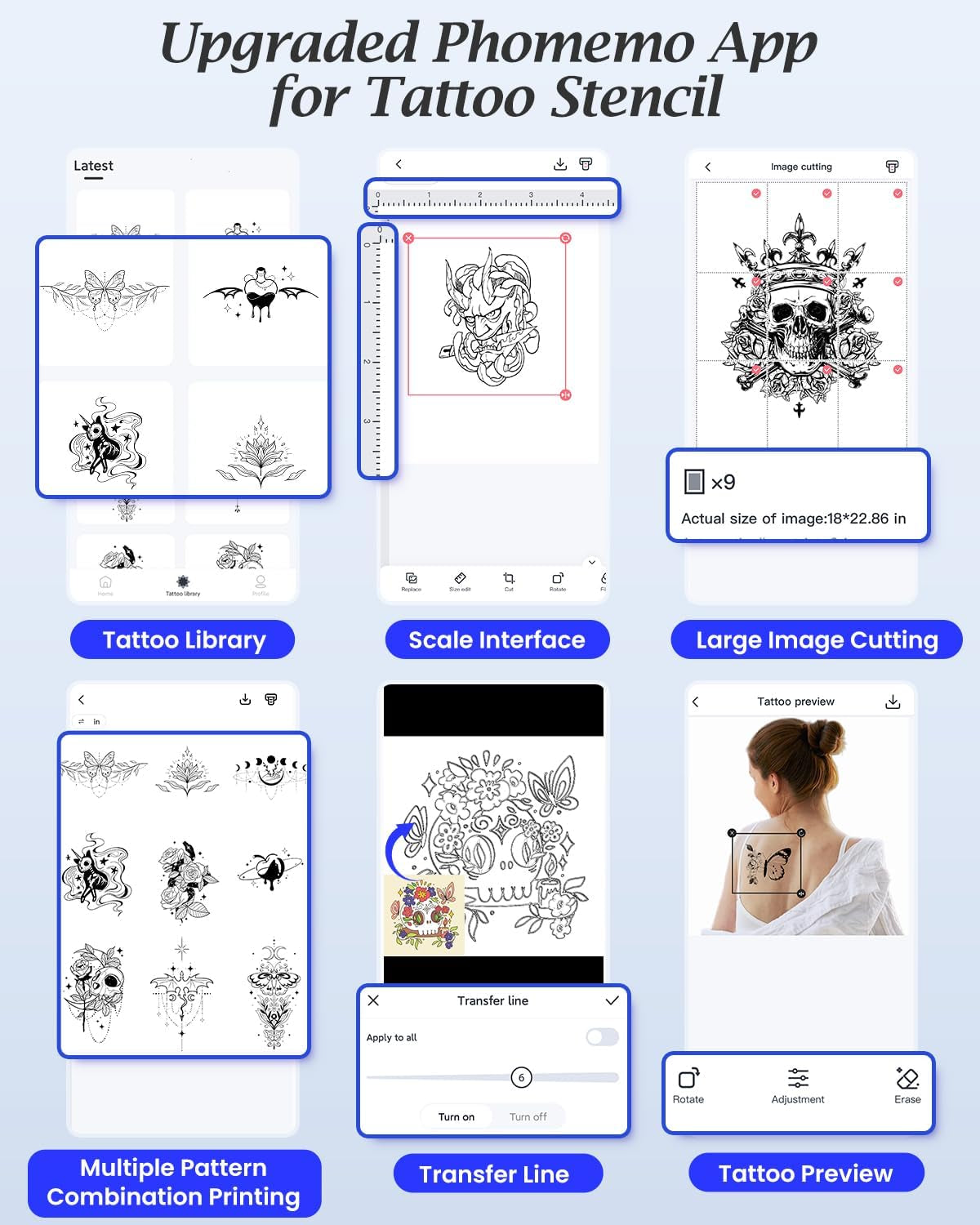 Phomemo TP83 Wireless Tattoo Stencil Printer, Upgraded Thermal Tattoo Printer Machine with 10Pcs Transfer Paper, Bluetooth Tattoo Printer for Tattoo Artists & Beginners, Compatible with Ipad Phone PC