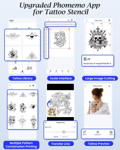 Phomemo TP83 Wireless Tattoo Stencil Printer, Upgraded Thermal Tattoo Printer Machine with 10Pcs Transfer Paper, Bluetooth Tattoo Printer for Tattoo Artists & Beginners, Compatible with Ipad Phone PC