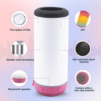 20oz Sublimation Tumbler Blank Bluetooth Tumbler with Straw and Lid, Double-Wall Stainless Steel Vacuum Insulation cups, RemovableRechargeable Bluetooth Wireless Speaker