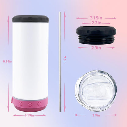 20oz Sublimation Tumbler Blank Bluetooth Tumbler with Straw and Lid, Double-Wall Stainless Steel Vacuum Insulation cups, RemovableRechargeable Bluetooth Wireless Speaker