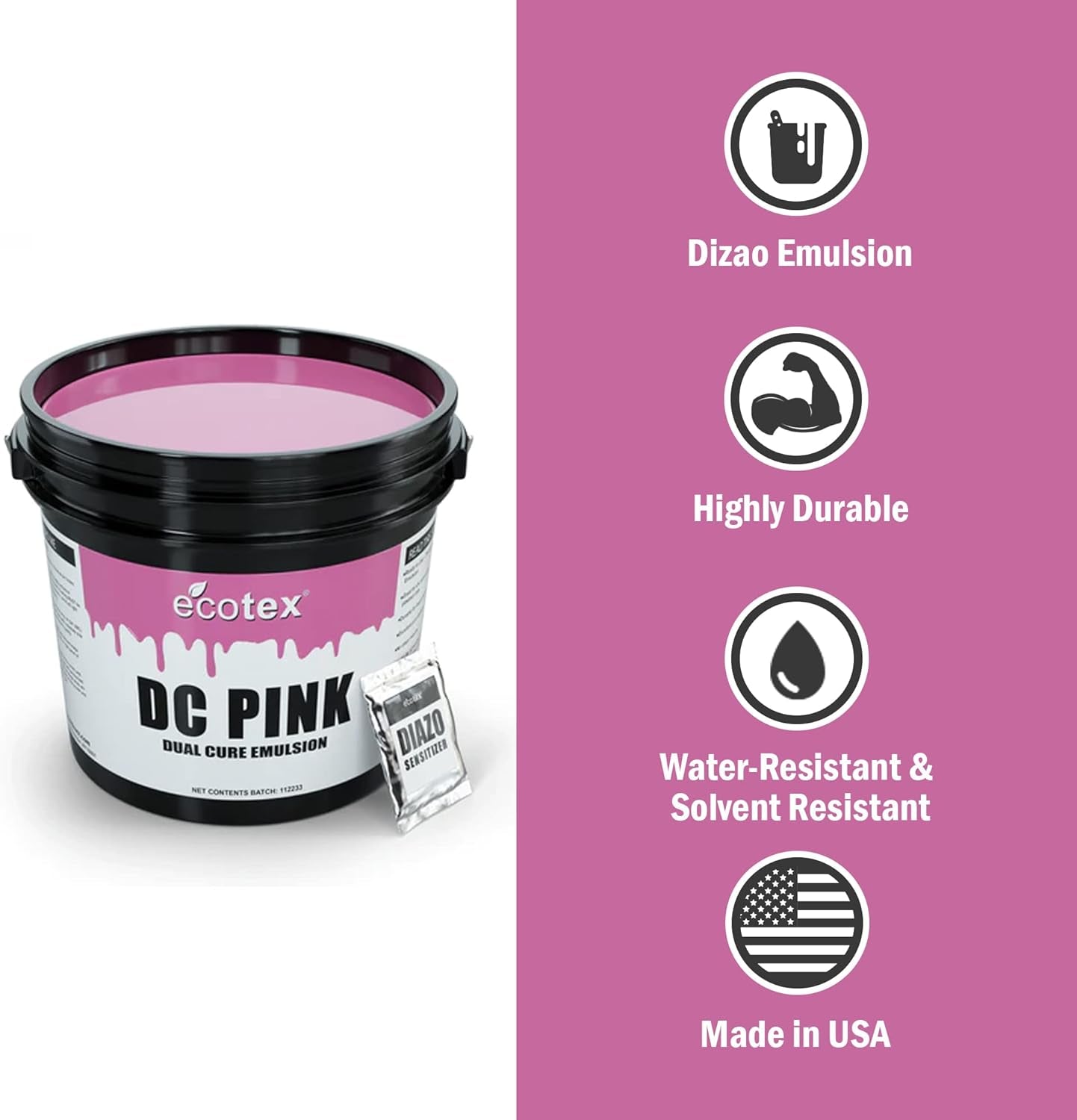 Ecotex DC Pink Screen Printing Emulsion (Pint - 16Oz.) - Diazo Required Photo Emulsion for Silk Screens and Fabric - for Plastisol and Water Based Ink, Printing Supplies