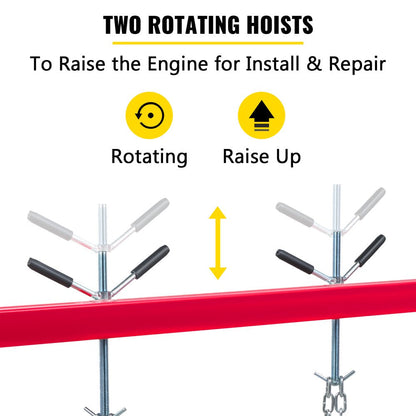 Engine Support Bar 1100 Lbs. Capacity Engine Transverse Bar Engine Hoist 2 Point Lift Holder Hoist Dual Hooks, Engine Hoist Keeps Engine Stable for Home Garages and Auto Repair Shop