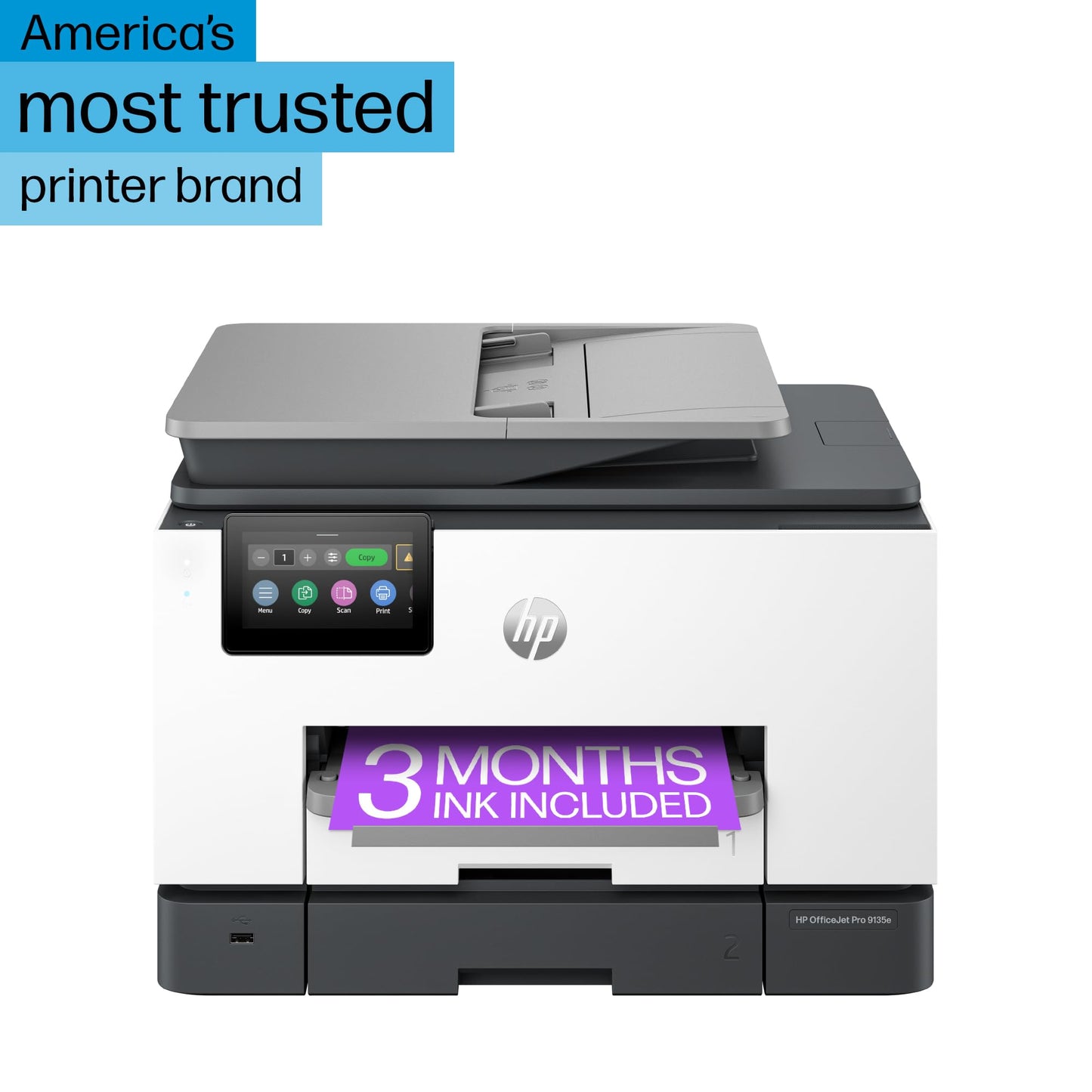 HP OfficeJet Pro 9135e Wireless All-in-One Color Inkjet Printer, Print, scan, Copy, fax, ADF, Duplex Printing Best for Office, 3 Months of Ink Included (404M0A)