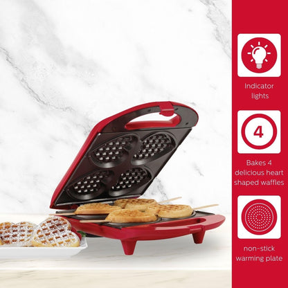 Holstein Housewares - Non-Stick Heart Waffle Maker, Mint - Makes 4 Heart-Shaped Waffles in Minutes