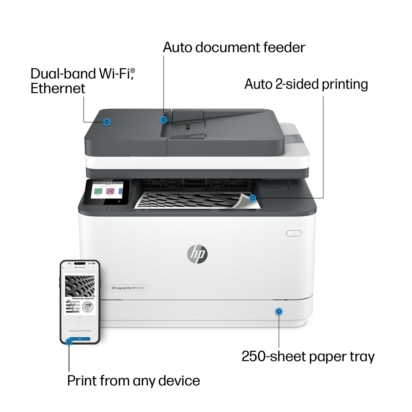 HP Laserjet Pro MFP 3101fdw Wireless Laser All-in-One Monochrome Printer