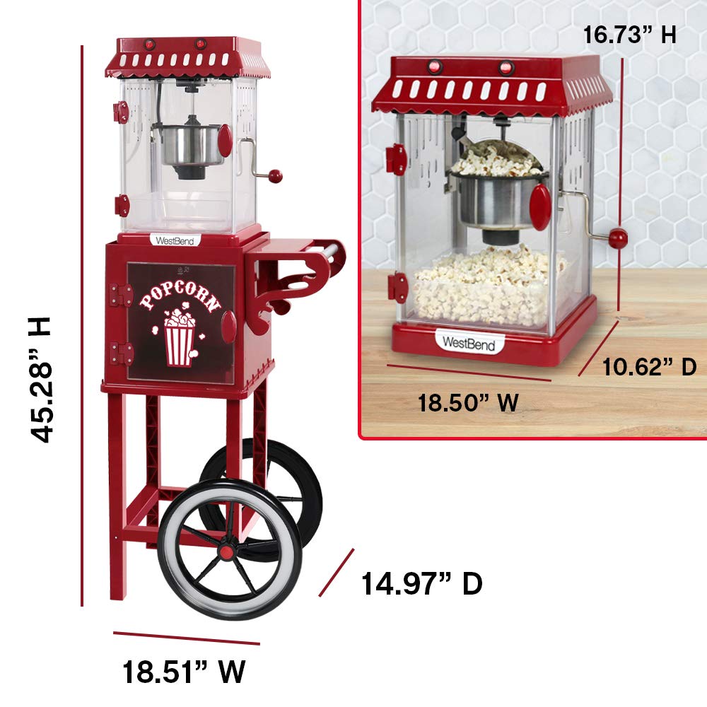 West Bend Stir Crazy Movie Theater Popcorn Popper, Gourmet Popcorn Maker with Nonstick Popcorn Kettle, Measuring Tool and Scoop , 4 Qt, Blue