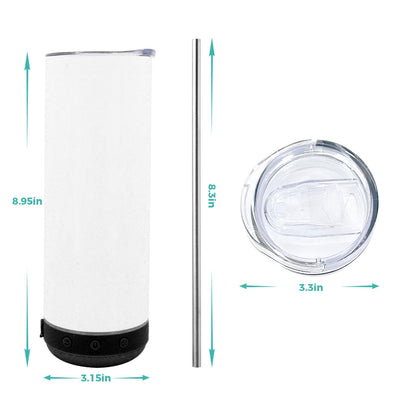 20oz Sublimation Tumbler Blank Bluetooth Tumbler with Straw and Lid, Double-Wall Stainless Steel Vacuum Insulation cups, RemovableRechargeable Bluetooth Wireless Speaker