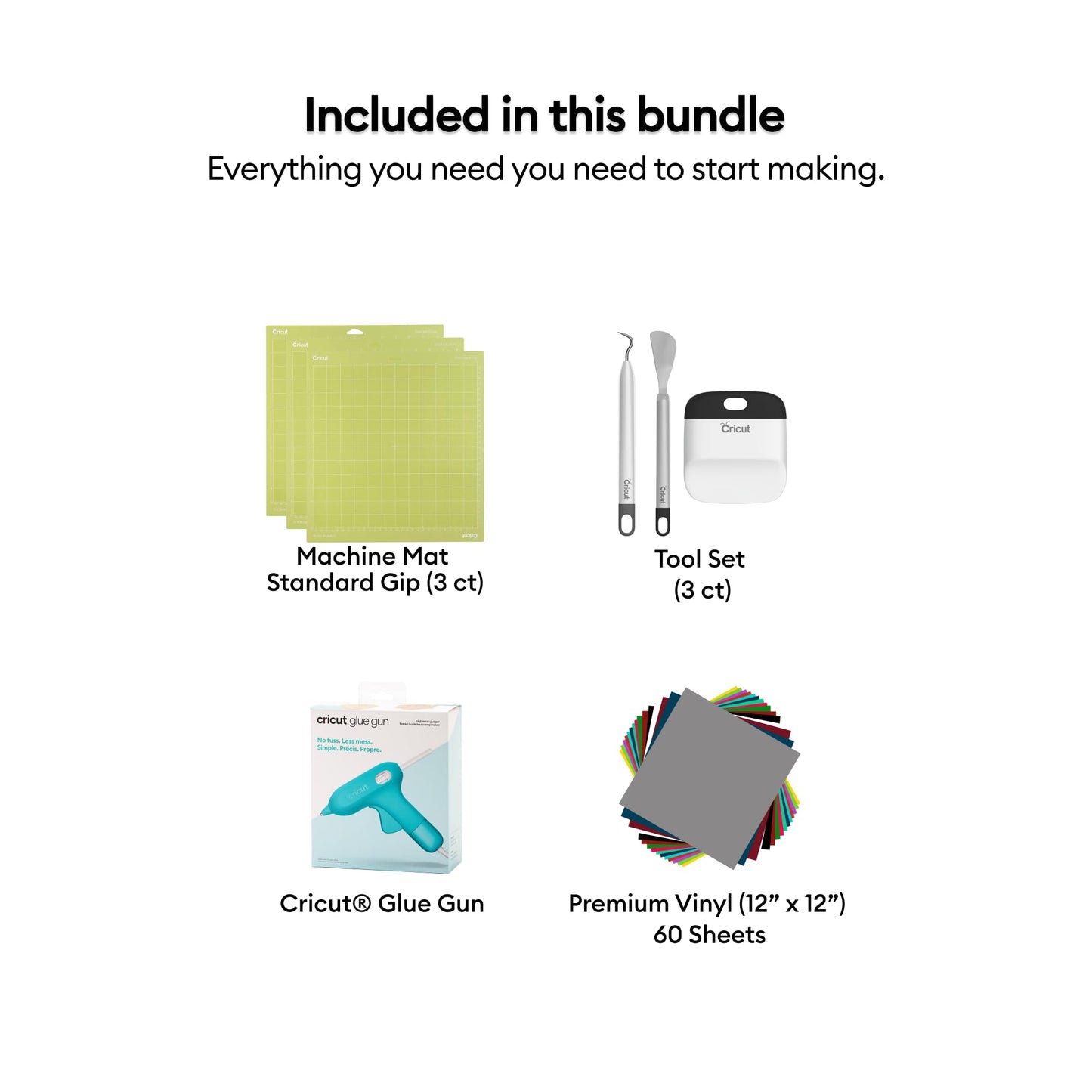 Cricut Value Starter Kit - Includes Premium Vinyl, Mats, Glue Gun, & Tools (for Cricut Maker & Explore Family Machines)