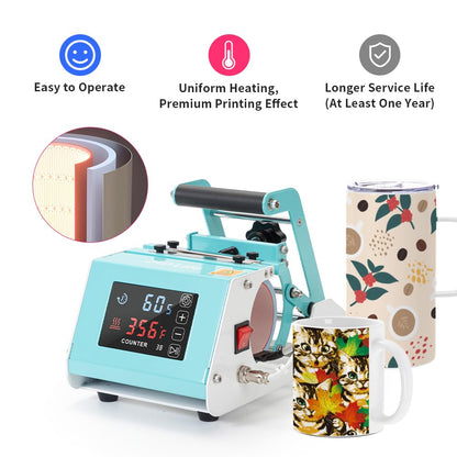 PYD Life 110 V Mini Mug Heat Press Machine Mint Green Tumbler Heat Press Machine Touch Screen for 11 OZ-15 OZ Sublimation Mugs 18 OZ Sublimation Glass Can,for Infusible Ink Sheets Sublimation Paper