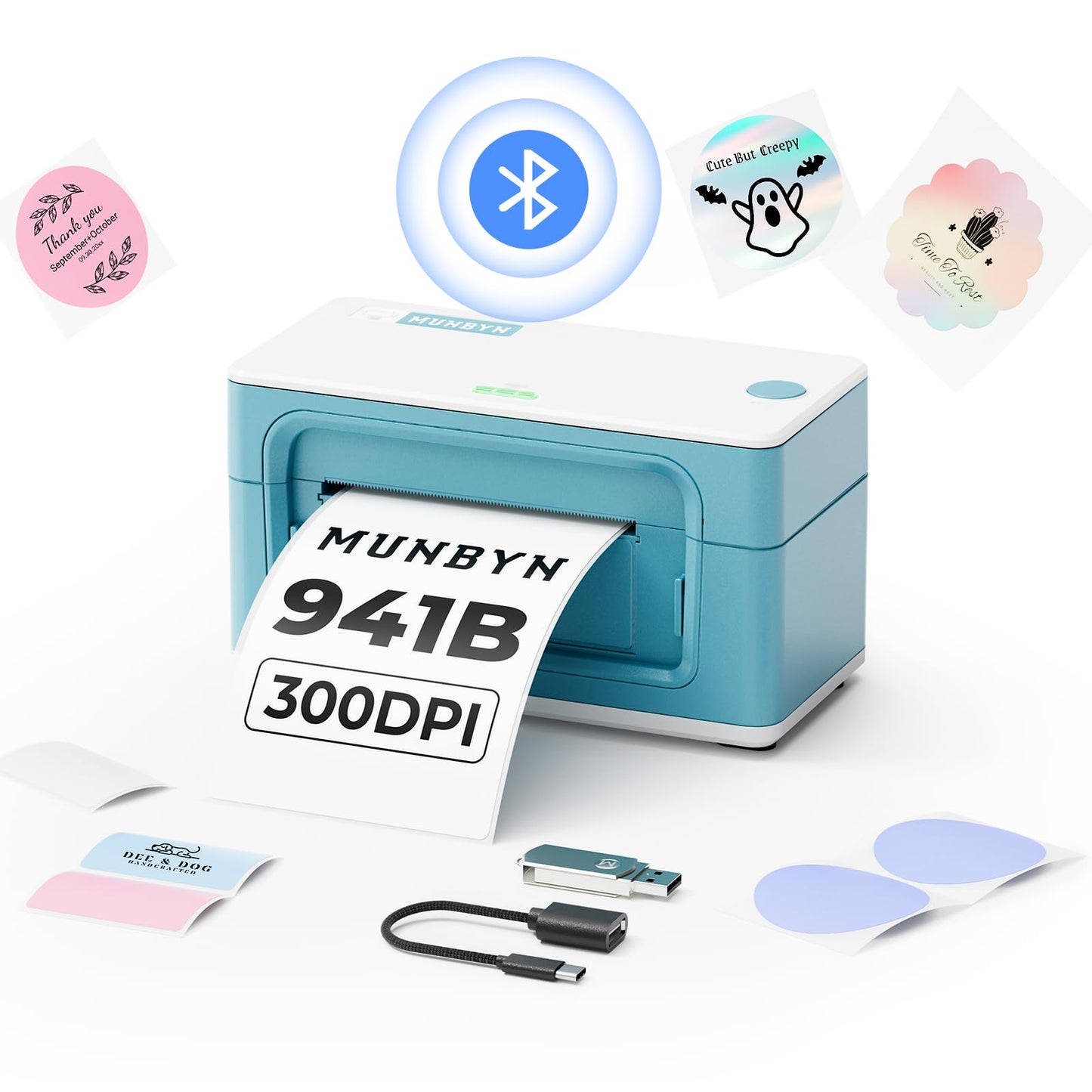 MUNBYN Bluetooth Thermal Label Printer 941B, Wireless 300DPI 4x6 Shipping Label Printer for Small Business, Compatible with Windows, Mac, iPhone, Android, PC, Ebay, Amazon, Shopify, Etsy, USPS (Pink)