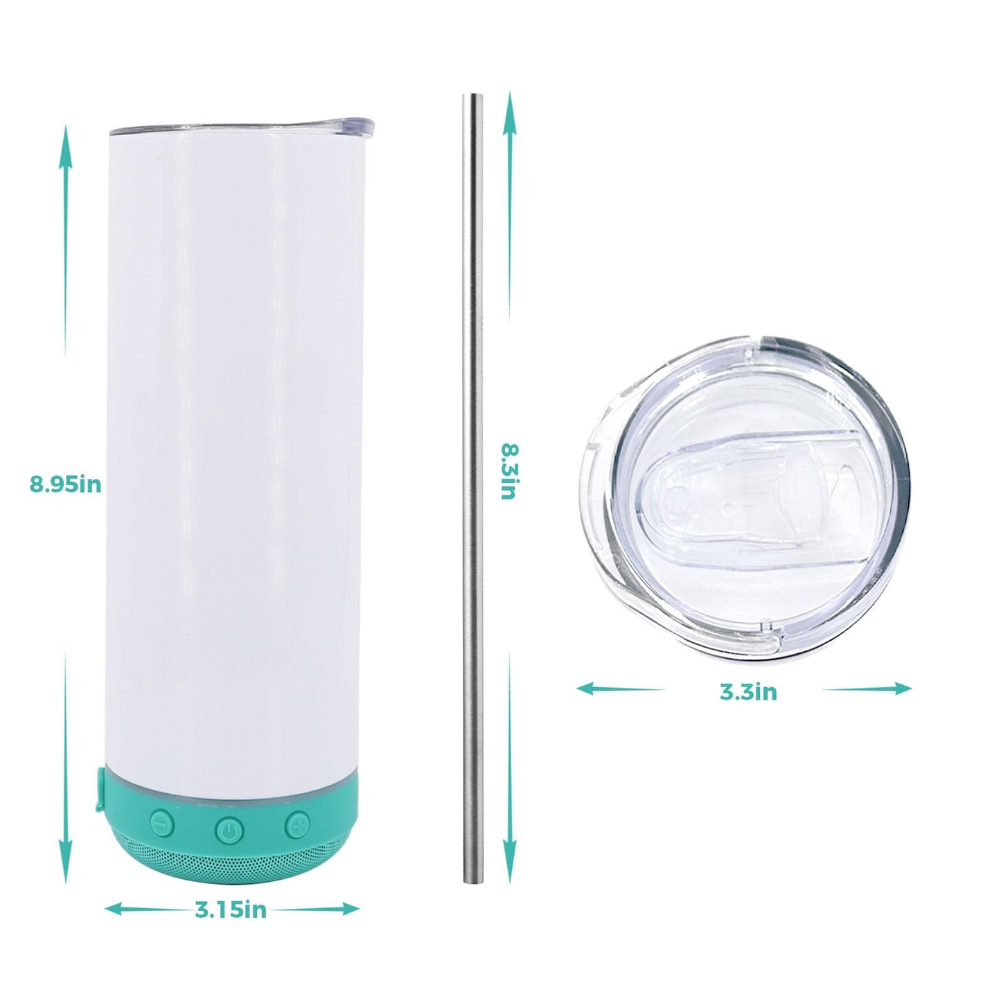 20oz Sublimation Tumbler Blank Bluetooth Tumbler with Straw and Lid, Double-Wall Stainless Steel Vacuum Insulation cups, RemovableRechargeable Bluetooth Wireless Speaker