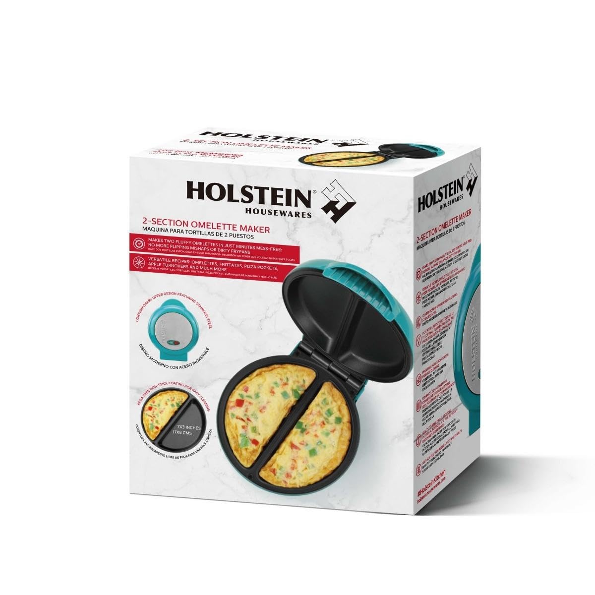 Holstein Housewares - Non-Stick Omelet & Frittata Maker, Stainless Steel - Makes 2 Individual Portions Quick & Easy (2 Section, Black)