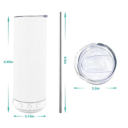 20oz Sublimation Tumbler Blank Bluetooth Tumbler with Straw and Lid, Double-Wall Stainless Steel Vacuum Insulation cups, RemovableRechargeable Bluetooth Wireless Speaker