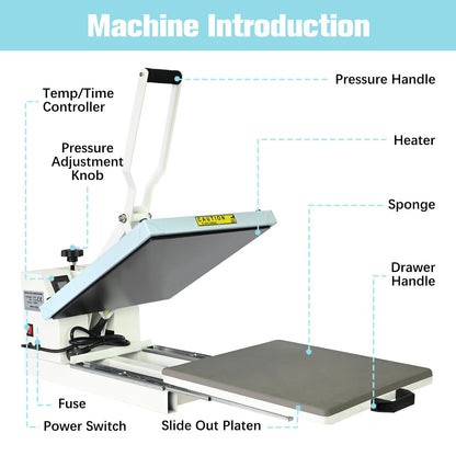Heat Press 15x15 inch Industrial Quality with Adjustable Pressure, Slide Out Heat Transfer Machine for T-Shirt, Blue