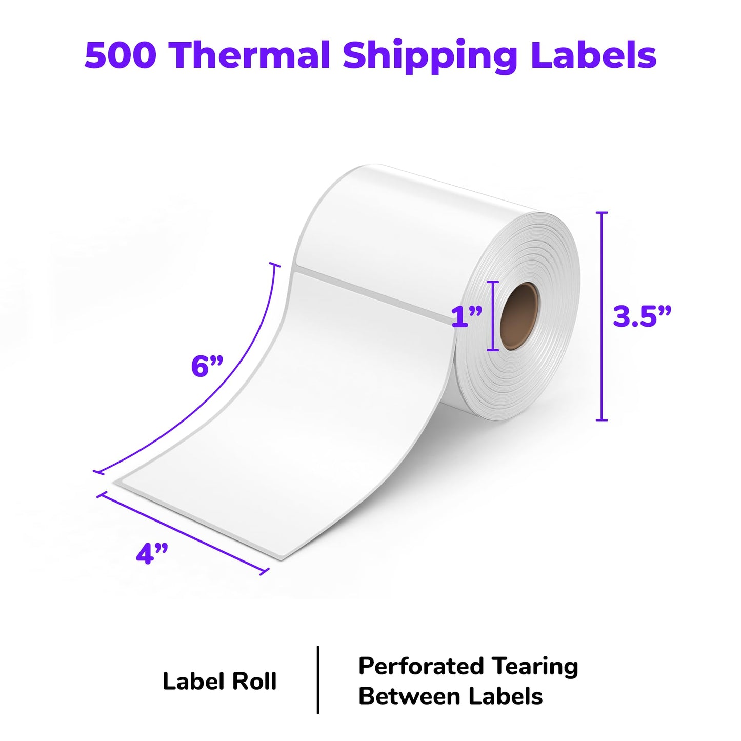 Rollo Direct Thermal Shipping Labels - 500 4x6 Thermal Label Roll - Perforated and Strong Adhesive (Commercial Grade)