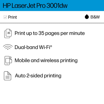 HP LaserJet Pro 3001dwe Wireless Duplex Monochrome Laser Printer with HP+