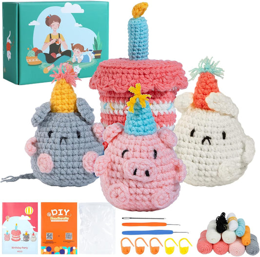 Crochet Kit for Beginners - Complete Crochet Kits with Stitch by Stitch Video Tutorial, Beginner Crochet Kit for Adults Kids Gift - Starter Easy Learn to Crochet(Birthday Party)