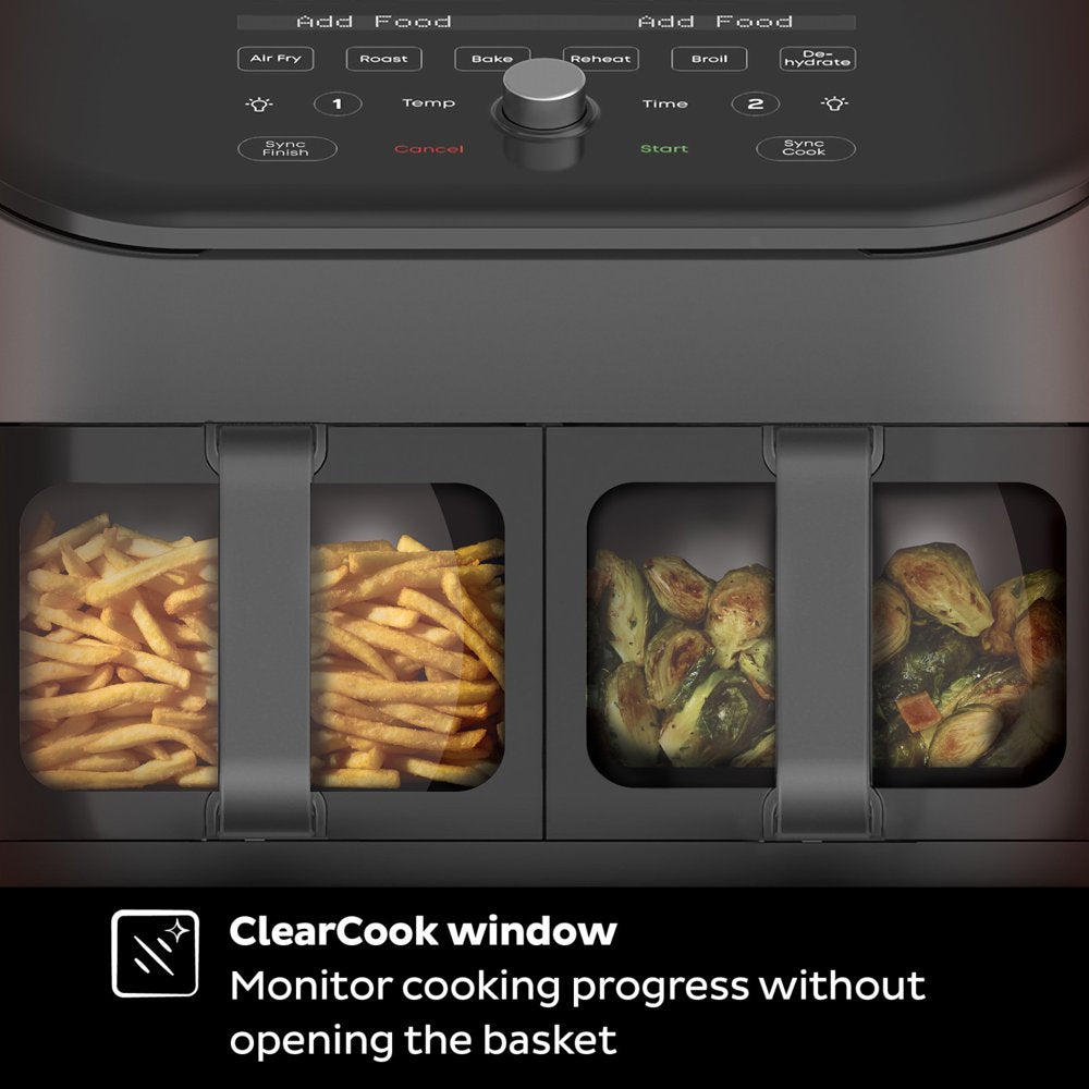 Instant Vortex plus 8 Qt 2-Basket Air Fryer Oven, Black - Clearcook Windows, Digital Touchscreen