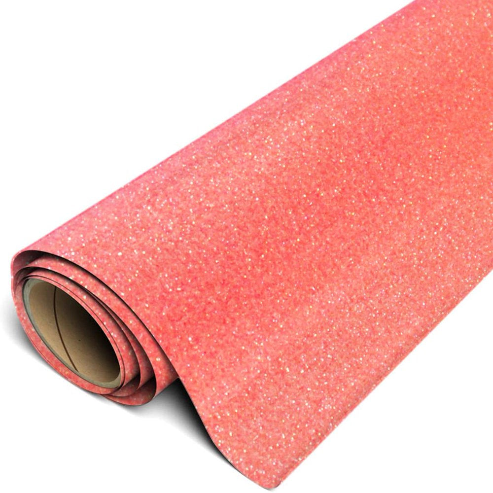 Glitter HTV Iron on Heat Transfer Vinyl 12" X 6Ft (2 Yards) Roll - Neon Grapefruit