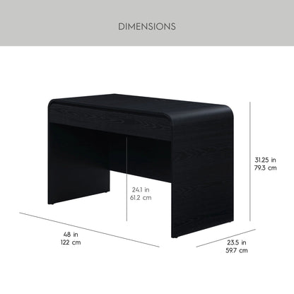 Juliet Curved Desk with Storage, Black Finish