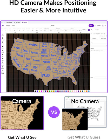 Vision 20W Desktop Laser Engraver, Auto-Lifting for 5.5" Material, Smart Camera for Easiest Positioning, 600Mm/S Speed, Laser Engraving Machine for Tumblers Wood Acrylic DIY Craft Gifts Making