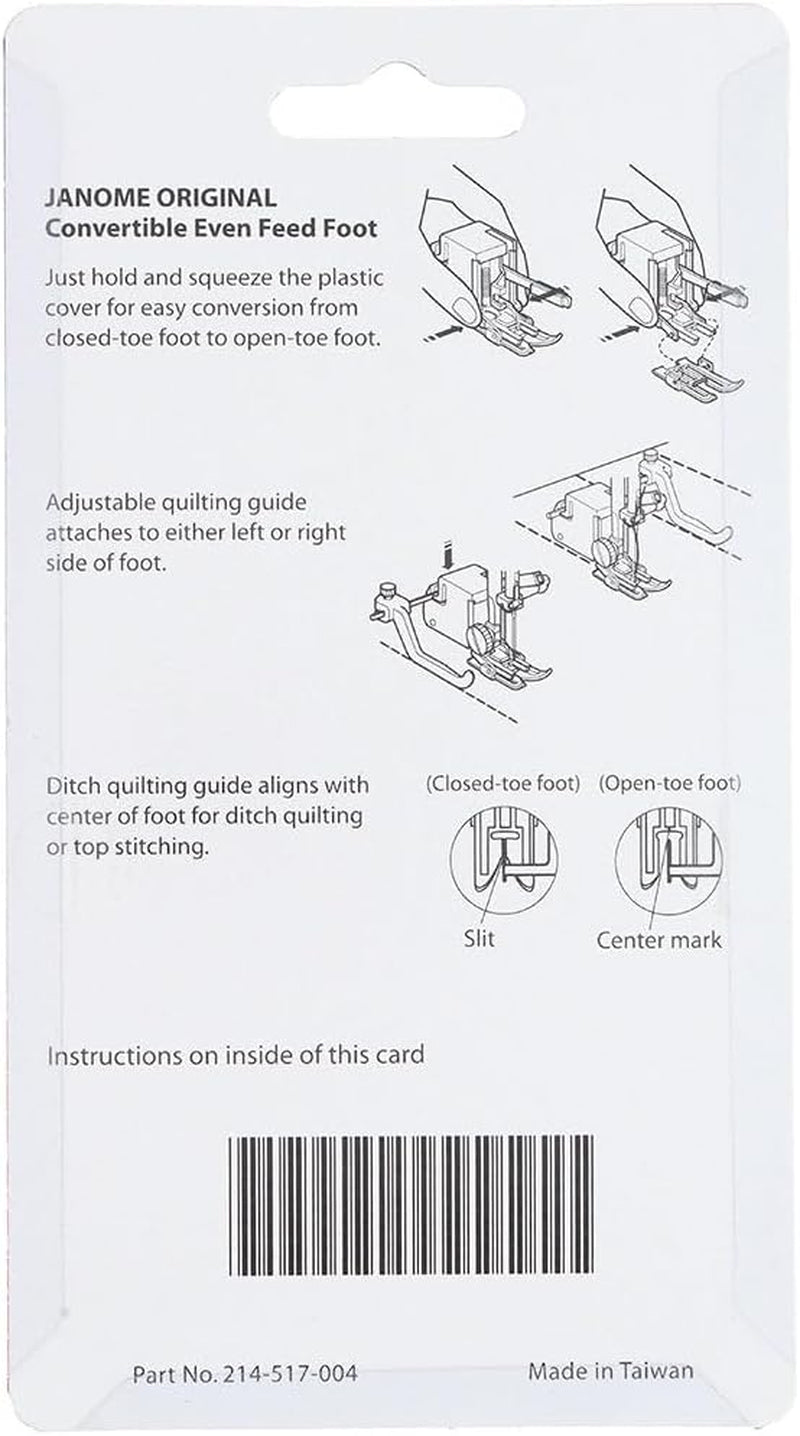 Janome Convertible Even Feed Foot Set Low Shank Horizontal Rotary Hook Models