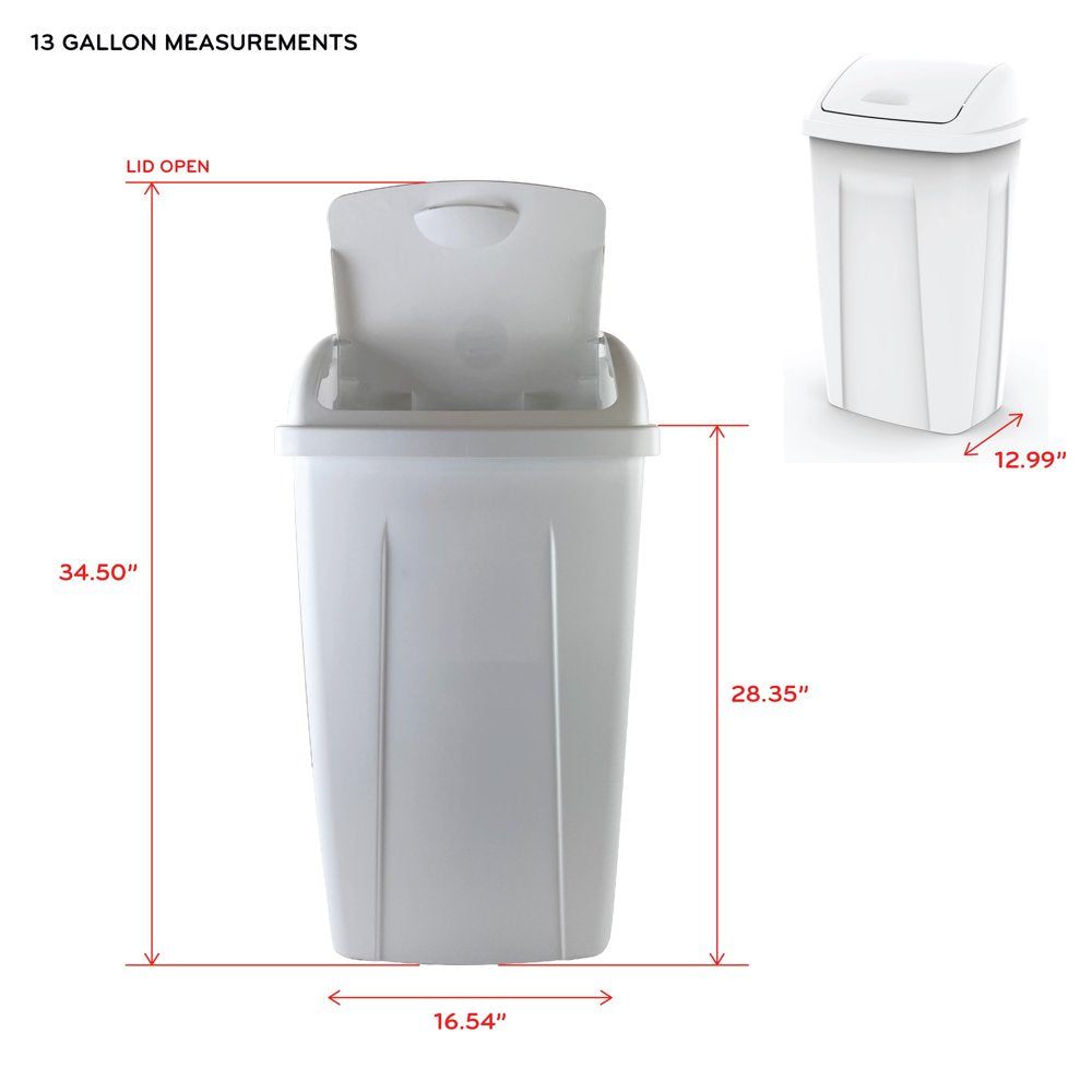 13 Gallon Trash Can, Plastic Swing Top Kitchen Trash Can, Gray