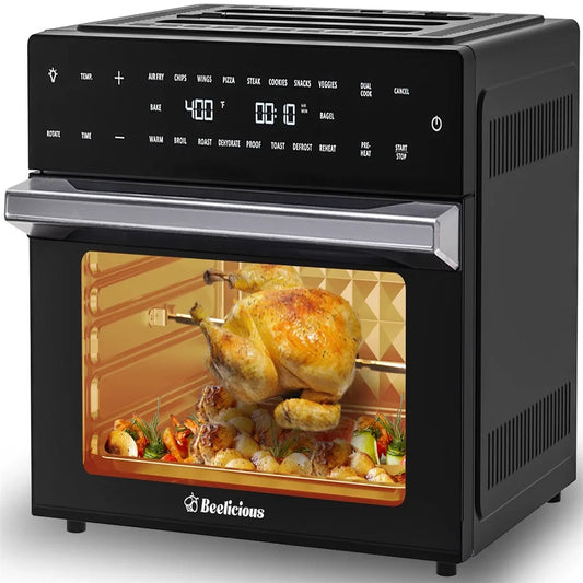 Beelicious 32 Quart Air Fryer Ovens, Extra Large Air Fryer with Rotisserie and Dehydrator, 19-In-1 Air Fryer Toaster Oven Convection Oven Combo, 6 Accessories,Countertop Oven with 19 Presets Modes