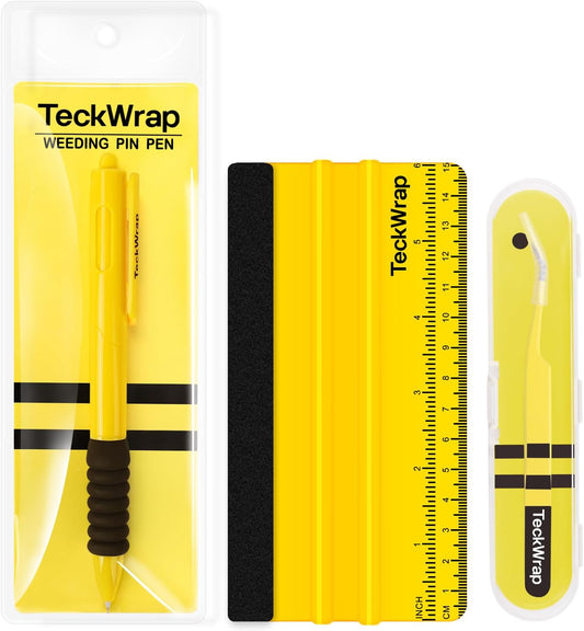 Vinyl Craft Tool Kit – Retractable Pin Pen, 6" Felt Squeegee for Vinyl with Ruler & Precision Tweezers for Decals, HTV & Iron-On Projects
