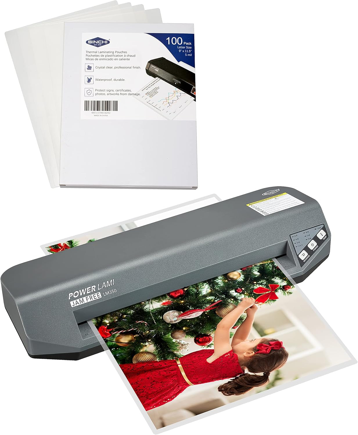 SINCHI Never-Jam Laminator & SINCHI 5 Mil 100 Pack Laminating Sheets
