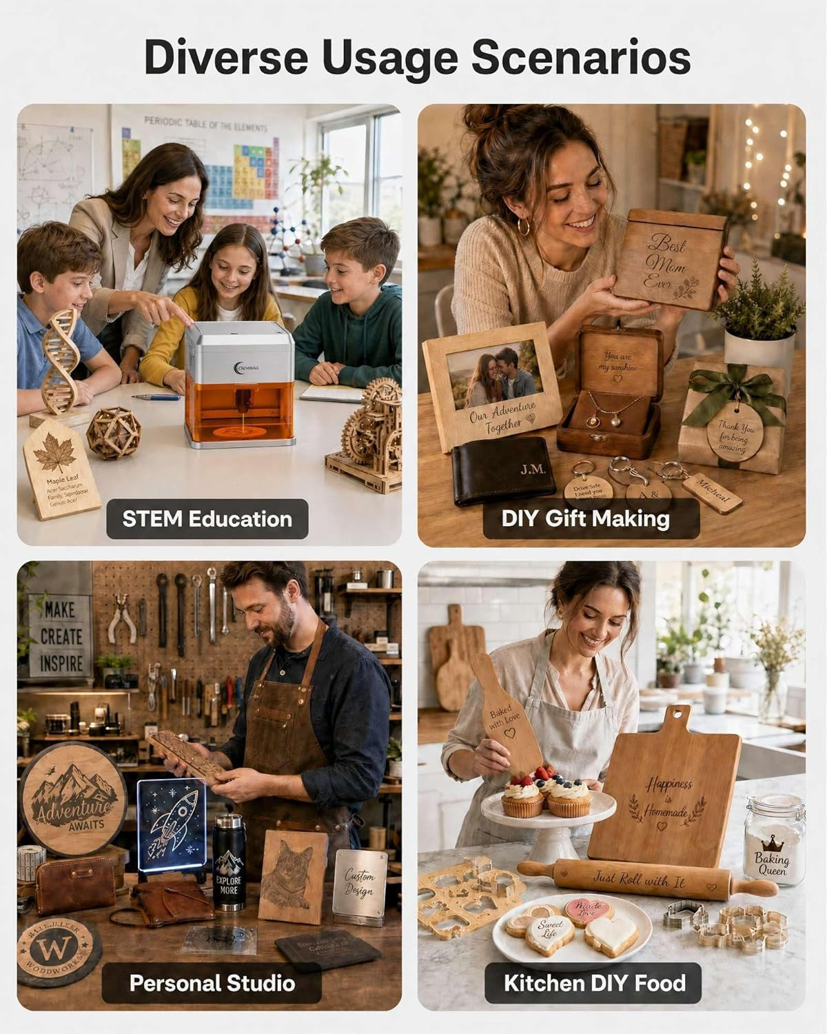 Carverall 5W Desktop Laser Engraver with Camera, Wifi & AI, A1 Pro AA Beginner Smart Laser Engraver Machine for Home DIY, Beginners, Personal Gifts Engraves Wood/Leather/Paper/Glass/Food, Class 1