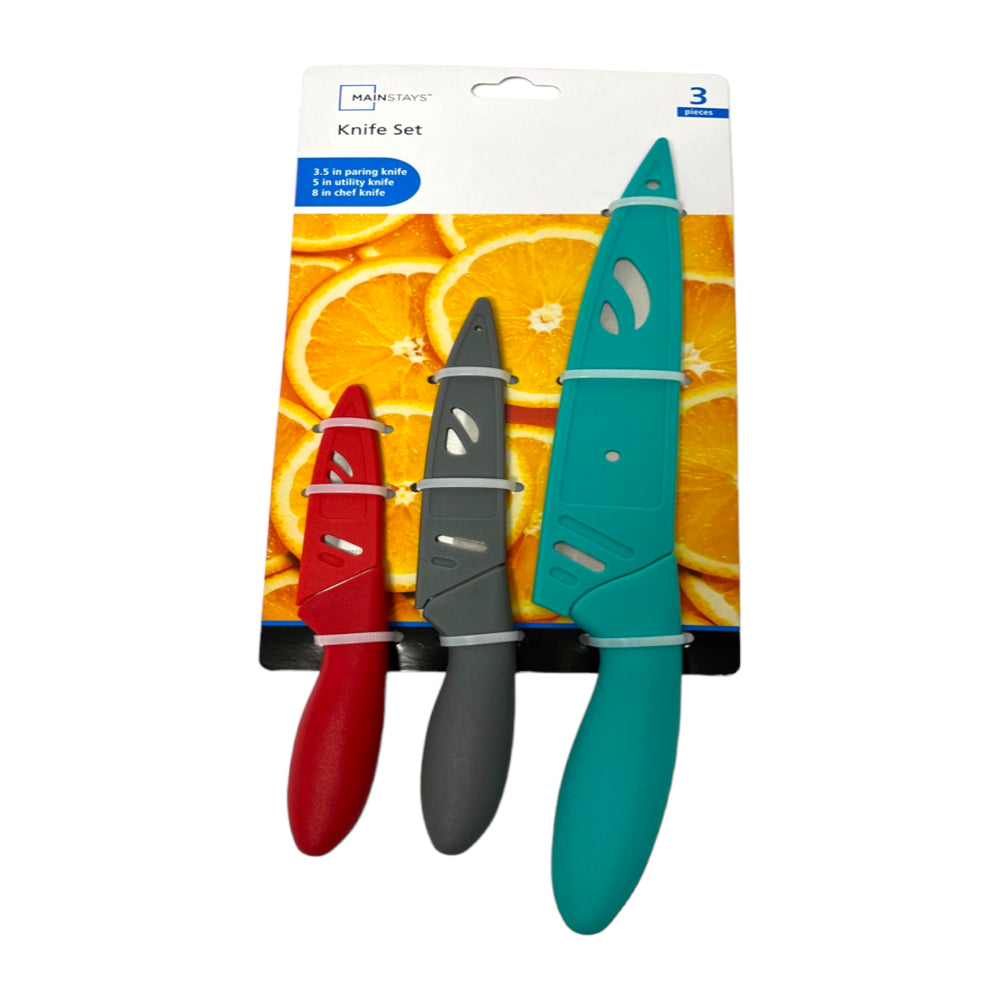 3 Piece Stainless Steel Color Knife Set with Ergonomic Handles