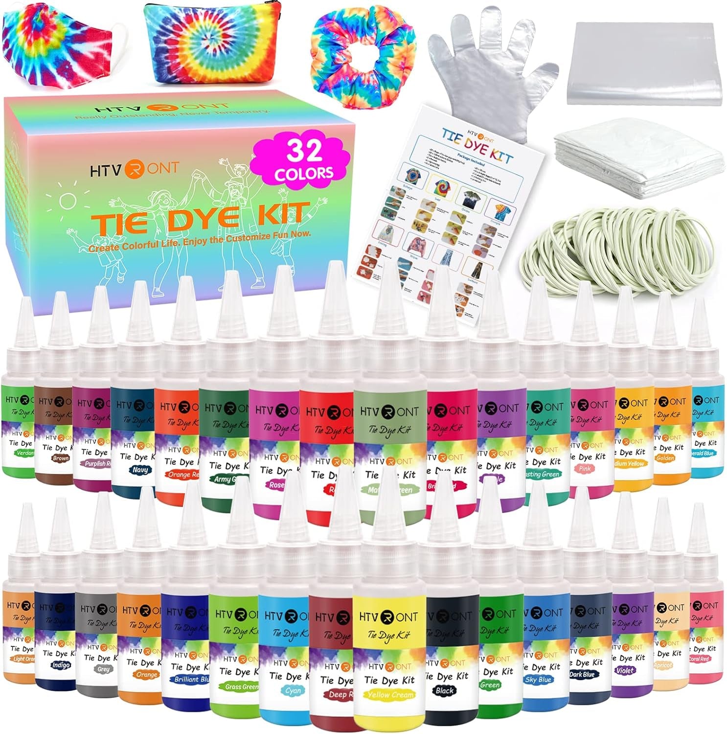Tie Dye Kit - 32 Vibrant Colors Pre-Filled Bottles Tyedyedye Kit, Permanent Non-Toxic for Large Groups Kids Adults,Tye Fabric Textile Handmade Party(Just Add Water)