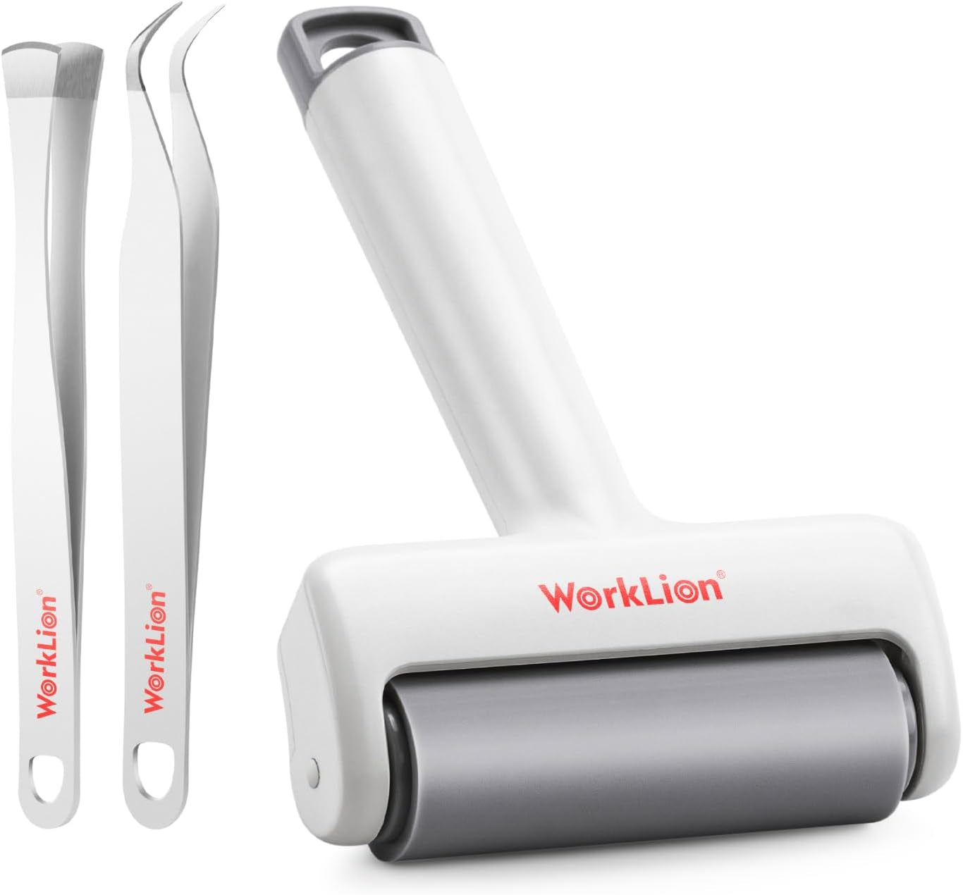Brayer Roller & Mat Tweezers Remover Set:Worklion Brayer for Cricut/Silhouette/Brother Printmaking and Crafts Stamping, plus Two Functioned Tweezers Perfect for Fabric, Vinyl, Iron-On, Foil, and Paper