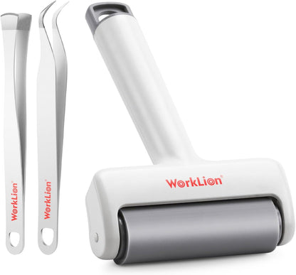 Brayer Roller & Mat Tweezers Remover Set:Worklion Brayer for Cricut/Silhouette/Brother Printmaking and Crafts Stamping, plus Two Functioned Tweezers Perfect for Fabric, Vinyl, Iron-On, Foil, and Paper
