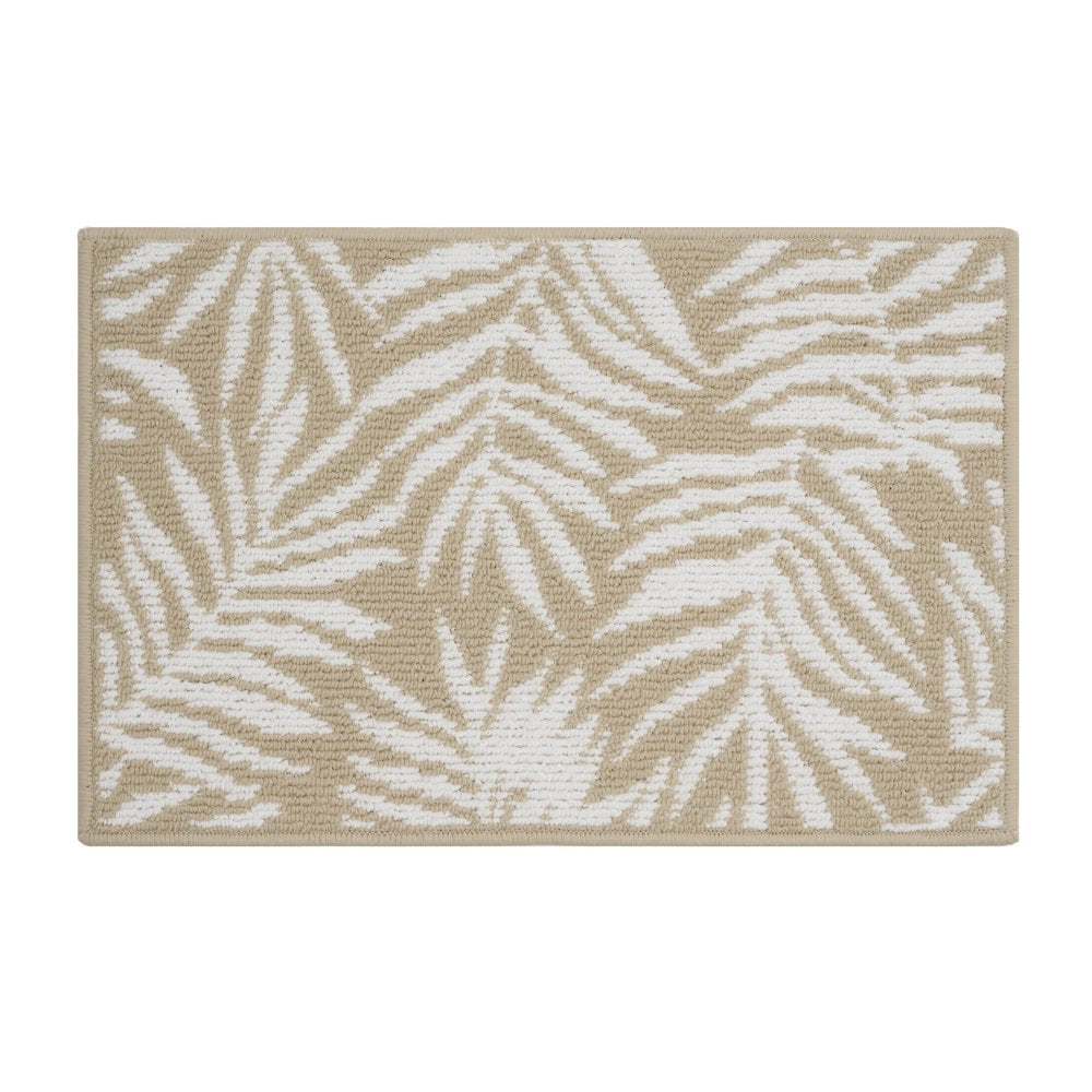 Jacquard High Low Loop Kitchen Mat 18In X 27In Papyrus Beige & Arctic White