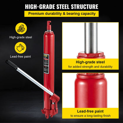 Hydraulic Long Ram Jack, 8 Tons/17363 Lbs Capacity, with Single Piston Pump and Clevis Base, Manual Cherry Picker W/Handle, for Garage/Shop Cranes, Engine Lift Hoist, Red