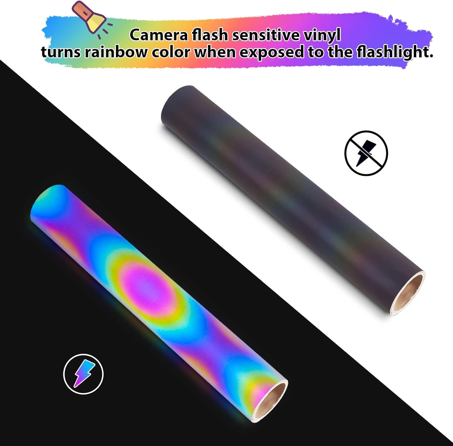 Black Holographic Reflective Adhesive Vinyl Flashlight Sensitive Vinyl for DIY Craft Cutters, Signs, Scrapbooking, 1Ftx5Ft