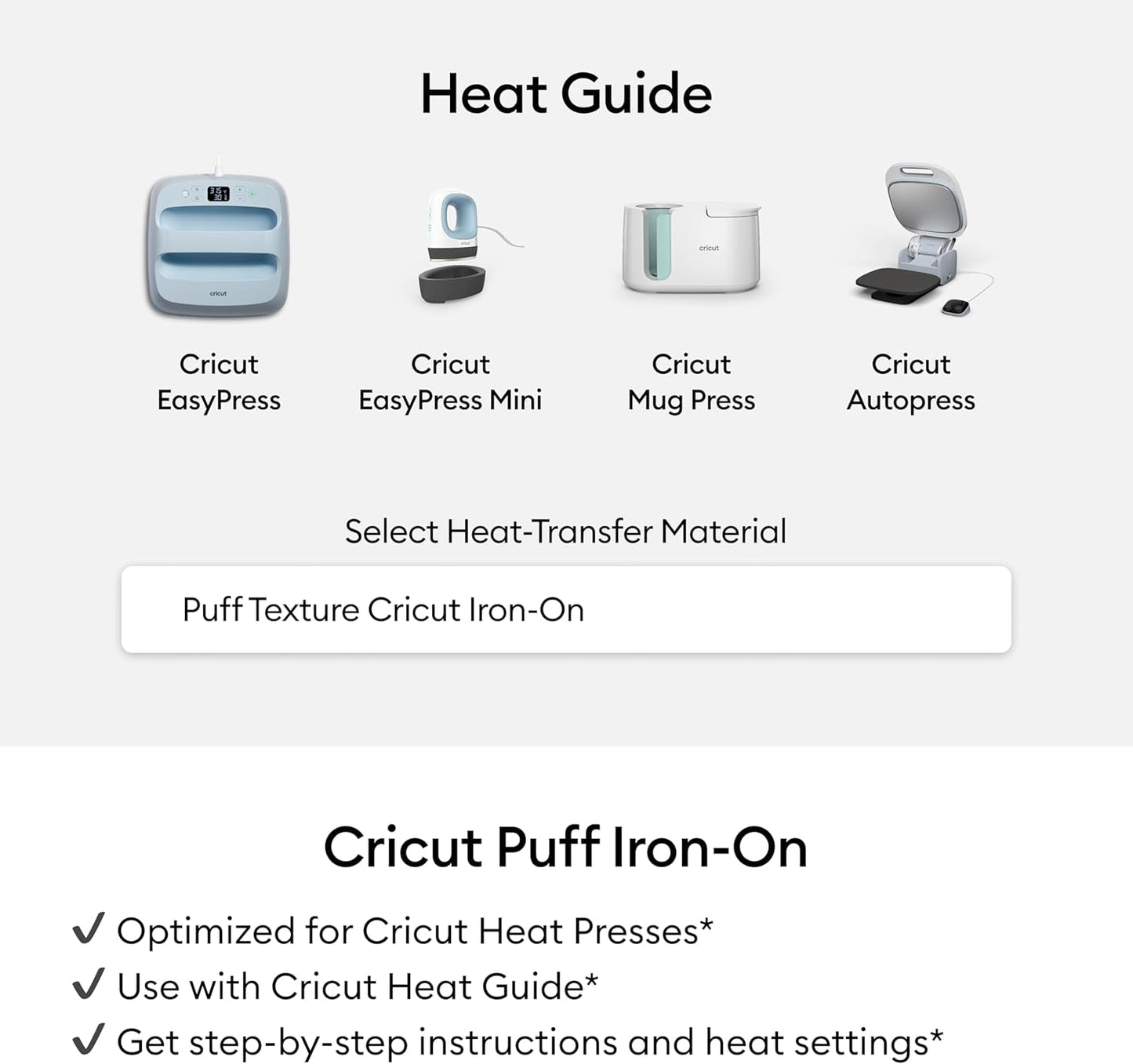 Cricut® Puff Iron-On, Classics Sampler - 12 in X 12 in (6 Ct) - HTV Heat Transfer Vinyl