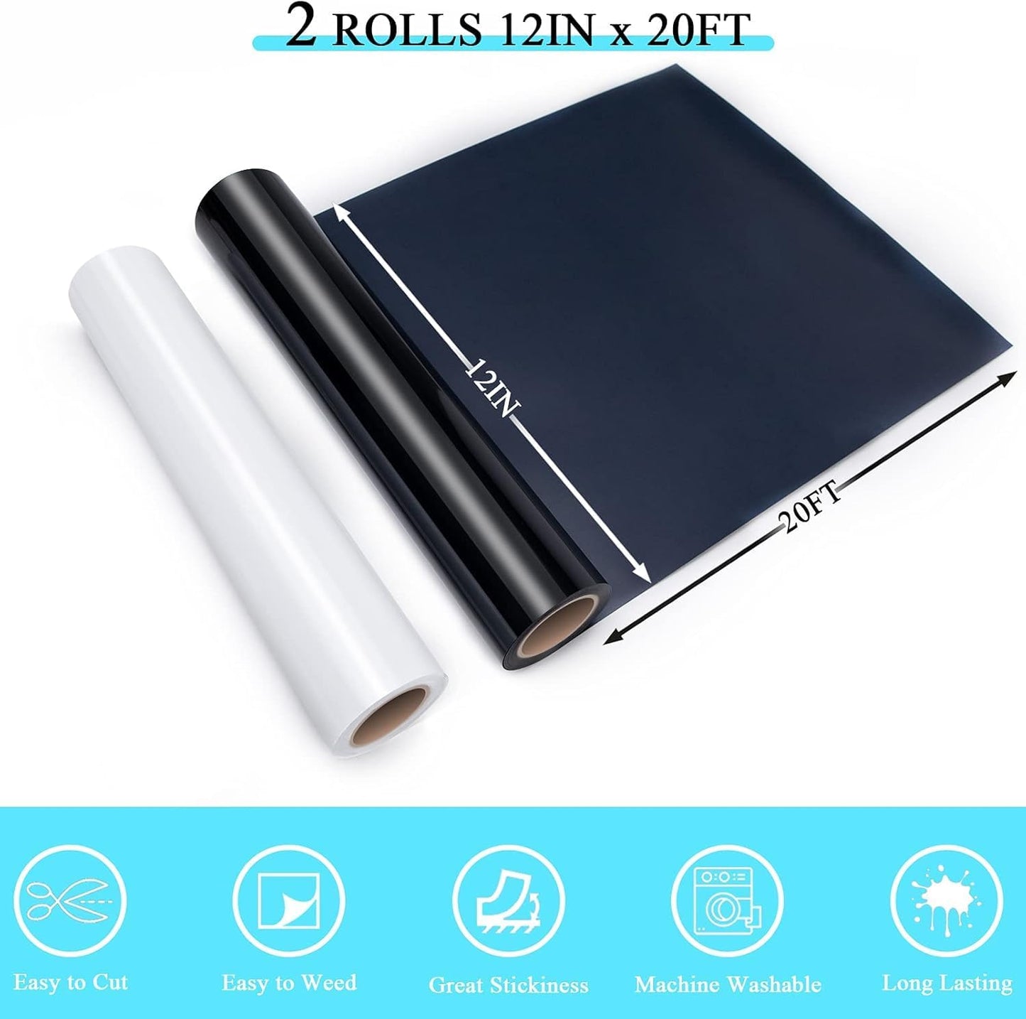 Auto Heat Press Machine for T Shirts - 15X15，52 Pcs Heat Press Accessories & 15"X15" Heat Press Mat for Cricut，12" X 20Ft Black & White Heat Transfer Vinyl