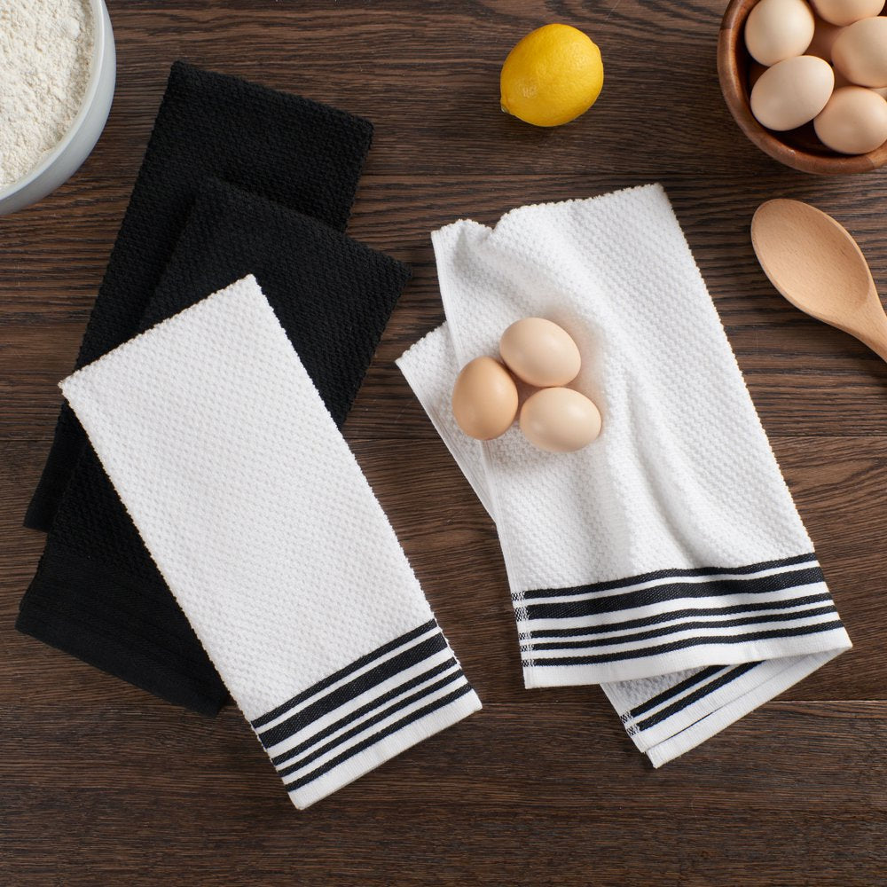 4-Pack 16”X26” Woven Kitchen Towel Set, Rich Black