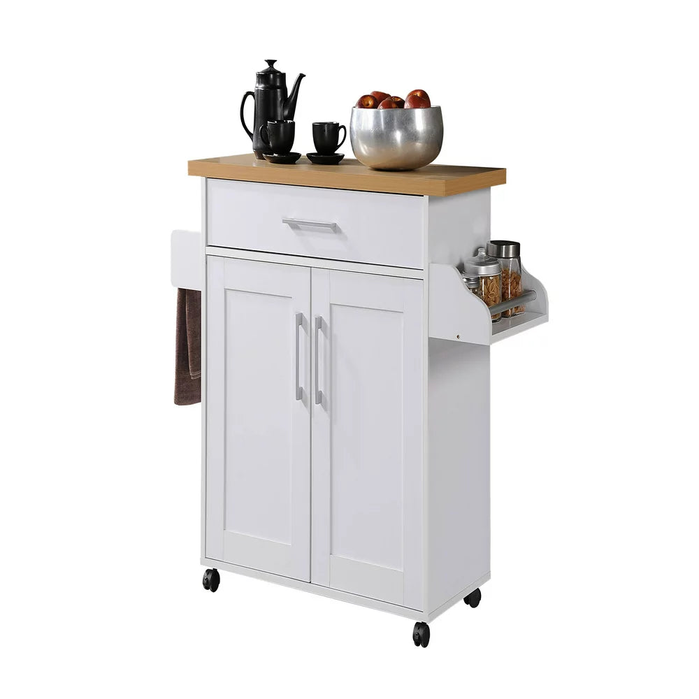 Kitchen Cart with Spice Rack plus Towel Holder, White