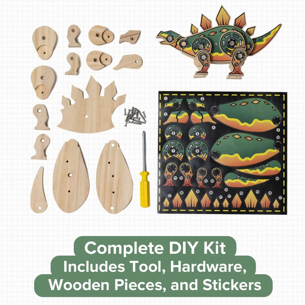 DIY Wooden Dinosaur Kit with Stickers (Stegosaurus)