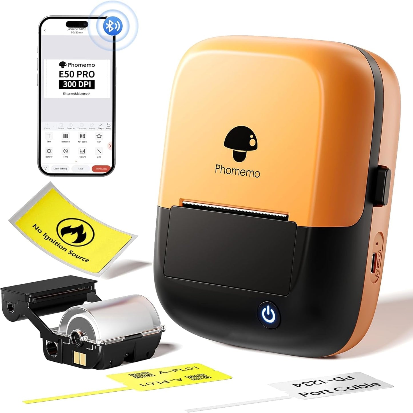 Phomemo Industrial Label Maker, 2" Bluetooth Portable Label Printer, Compatible Whith Mobile APP & PC Editor, Rechargeable 2600Mah, Wire and Cable Labeling Machine