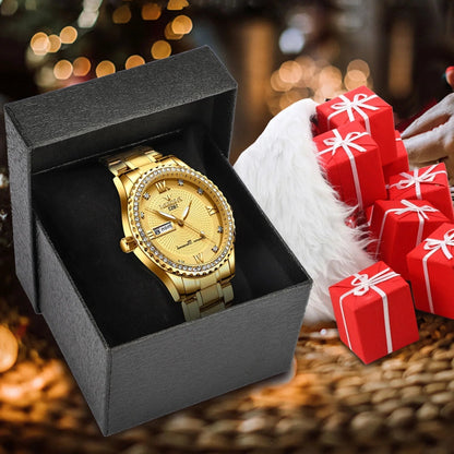 Classic Diamond Gold Watches for Men, Stainless Steel Waterproof Dress Watch, Men'S Quartz Analog Wristwatch