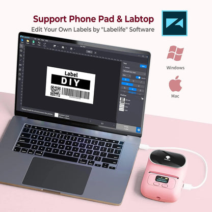 M110 Thermal Label Printer - Portable Bluetooth Address Label Maker for Small Business, Barcode & Retail, Compatible with Phones & PC (Pink)