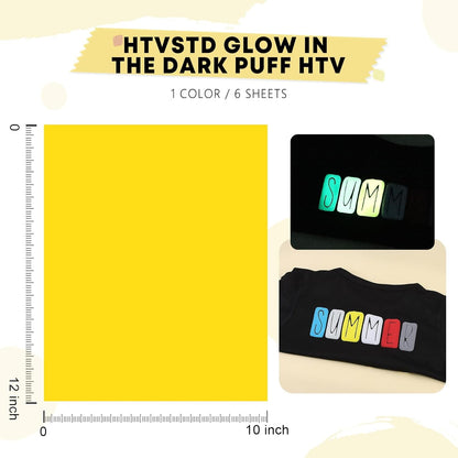 Glow in the Dark Puff HTV Vinyl -12"* 10" 6Pcs Neon Yellow Puffy HTV Iron on Vinyl Puffy Heat Transfer Vinyl for T-Shirts Puff