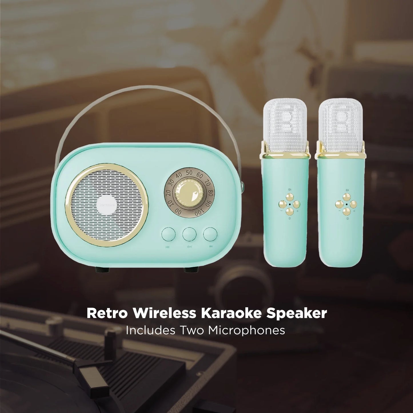 Retro Wireless Karaoke Speaker, Mint, AI6028-MNT