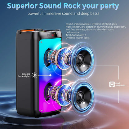 Party Speaker, Portable Bluetooth Speaker with 2 Microphone, Stereo Bass Speaker for Christmas Party